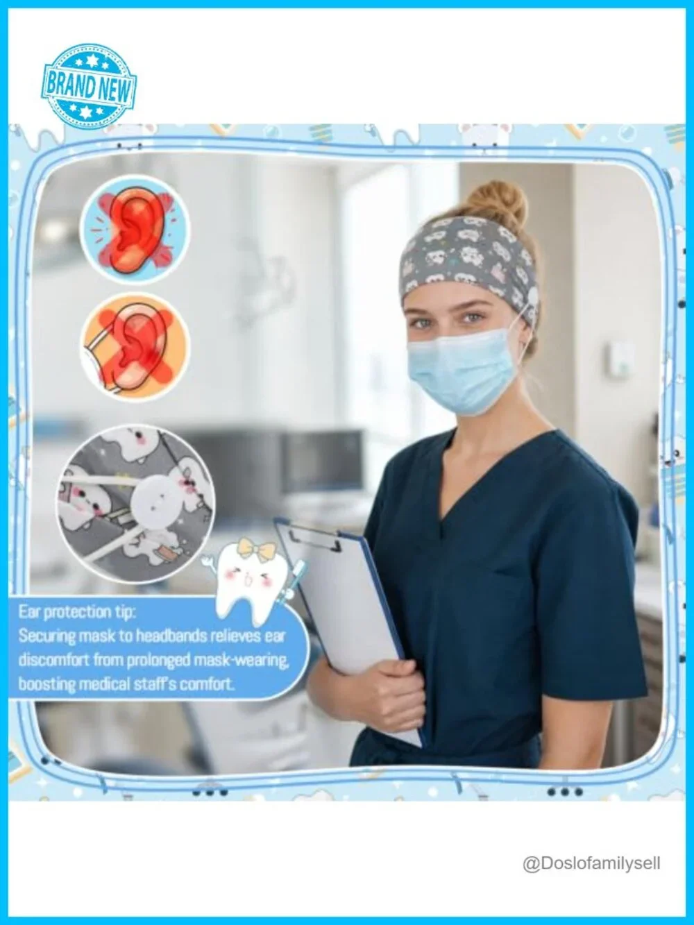 10 Non-Slip Elastic Dental Headbands with Mask Buttons for Nurse